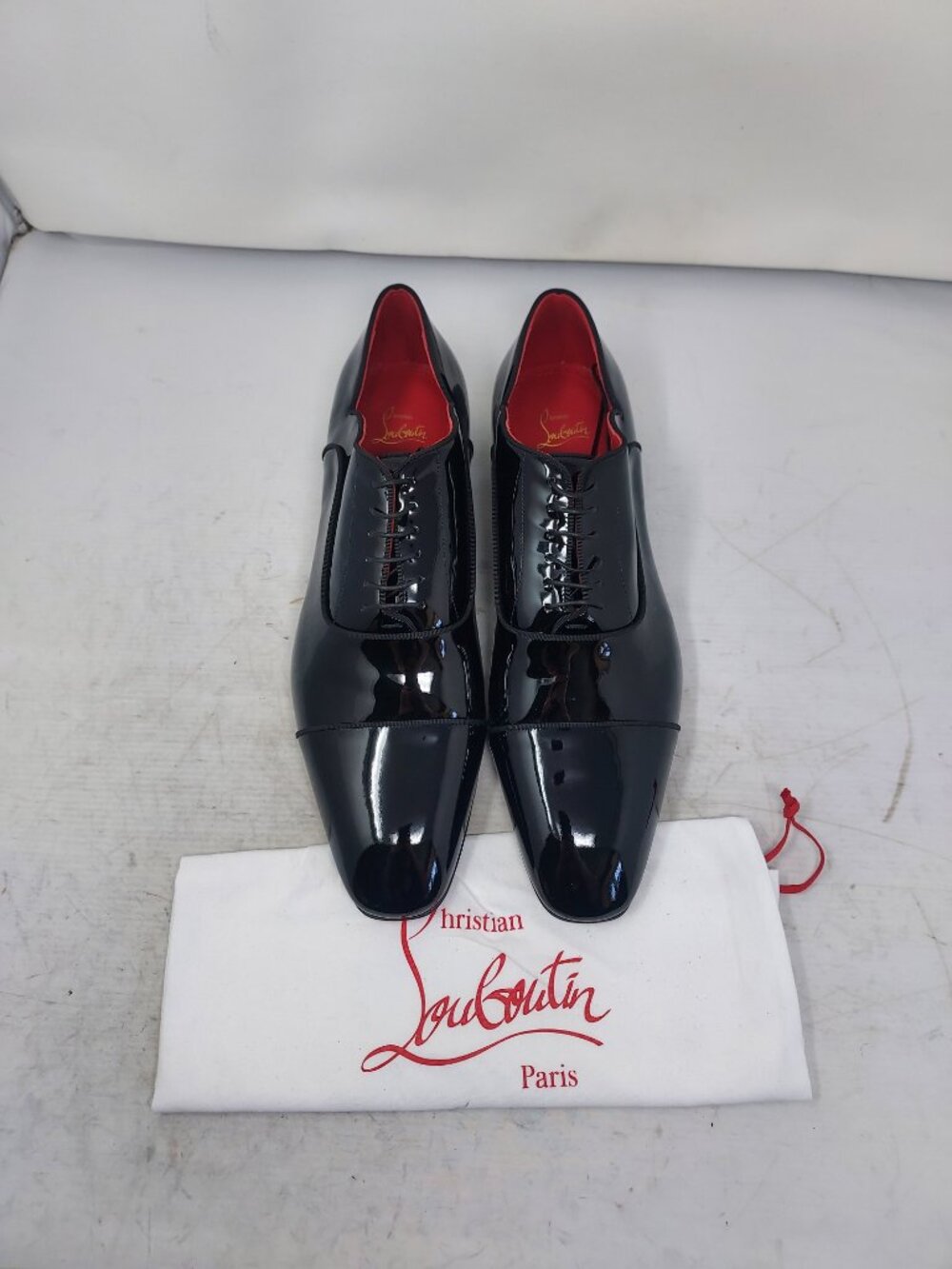 Christian Louboutin MENS Greggy Chick Black Lace Up Patent Dress Shoe